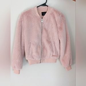 Faux Fur Blush Love Tree Bomber Jacket